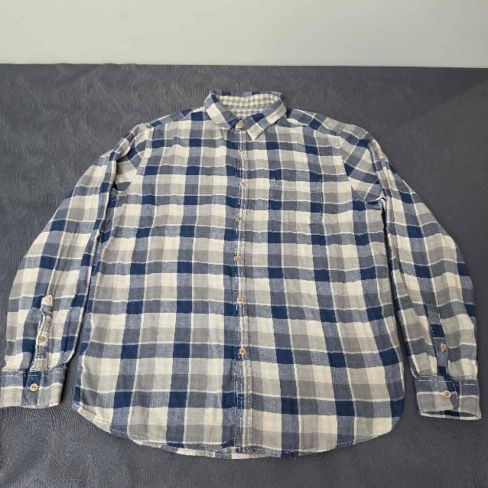 G.H. Bass & Co. Plaid Button Down Mens Large Blue Excellent Cotton Long Sleeve